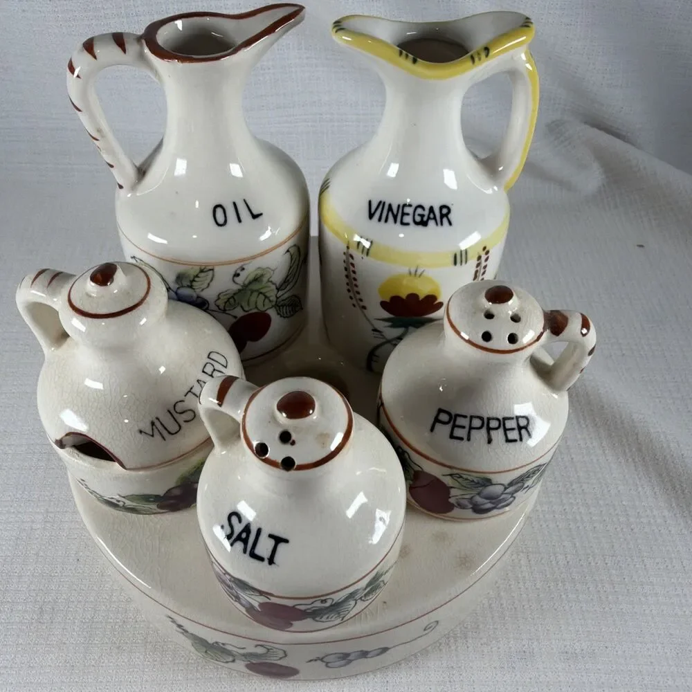 Vintage Nasco Del Coronado Condiment Caddy Set Fruit As Is Missing Tops No Spoon